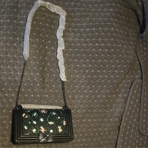 Black and Green Crossbody Bag with Gold Studs - Picture 9 of 9